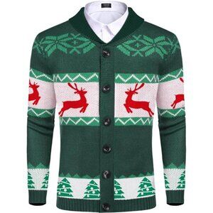 New Men's Christmas Cardigans Ugly Xmas Sweaters Reindeer Snowflake Shawl